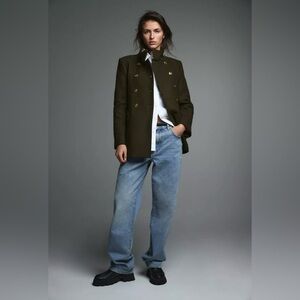 Zara military style green coat with gold buttons